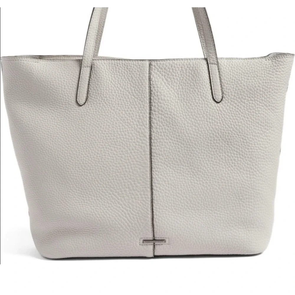 REBECCA MINKOFF LARGE UNLINED FRONT POCKET STUDDED‎ TOTE LEATHER GRAY PURSE